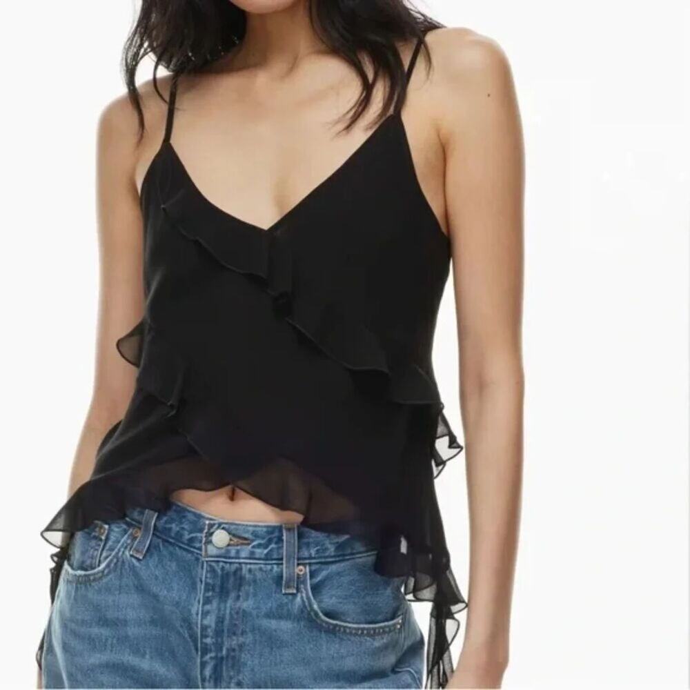 Abound Black Spaghetti Strap Ruffled Cami‎ Size Small NWT